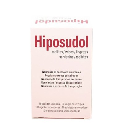 Hiposudol toallitas ayuda a regular la transpiración en casos de sudor excesivo o hiperhidrosis.