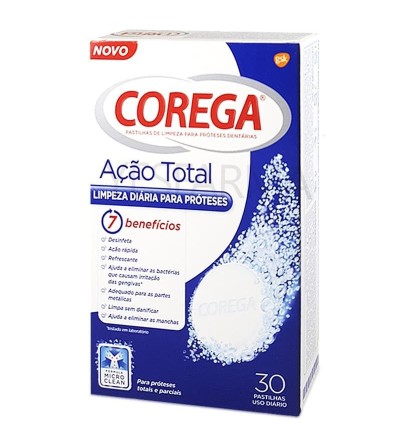 Las tabletas efervescentes para limpieza de prótesis dentales de Corega son antibacterianas.