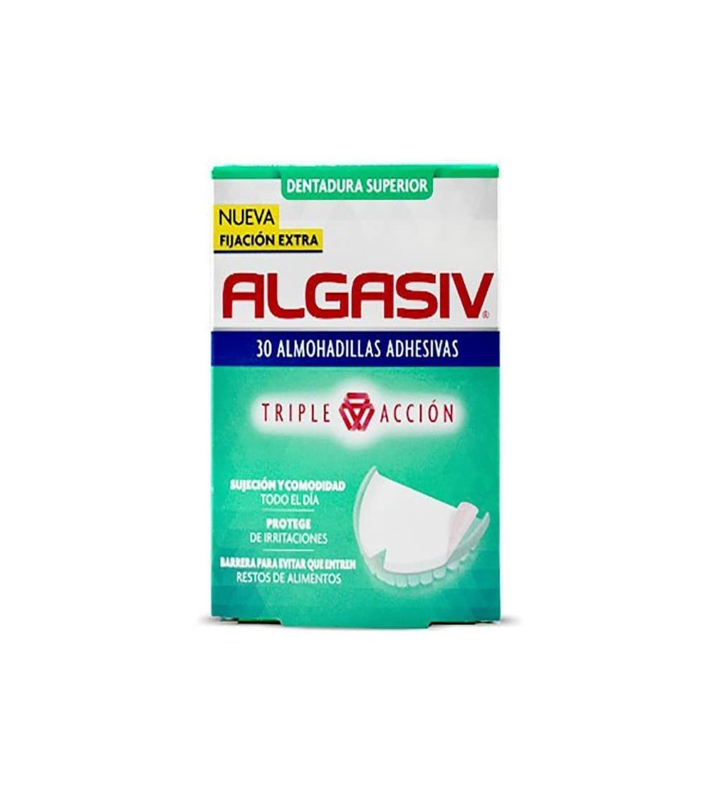 La almohadilla adhesiva Algasiv superior ayuda a fijar la dentadura postiza superior.