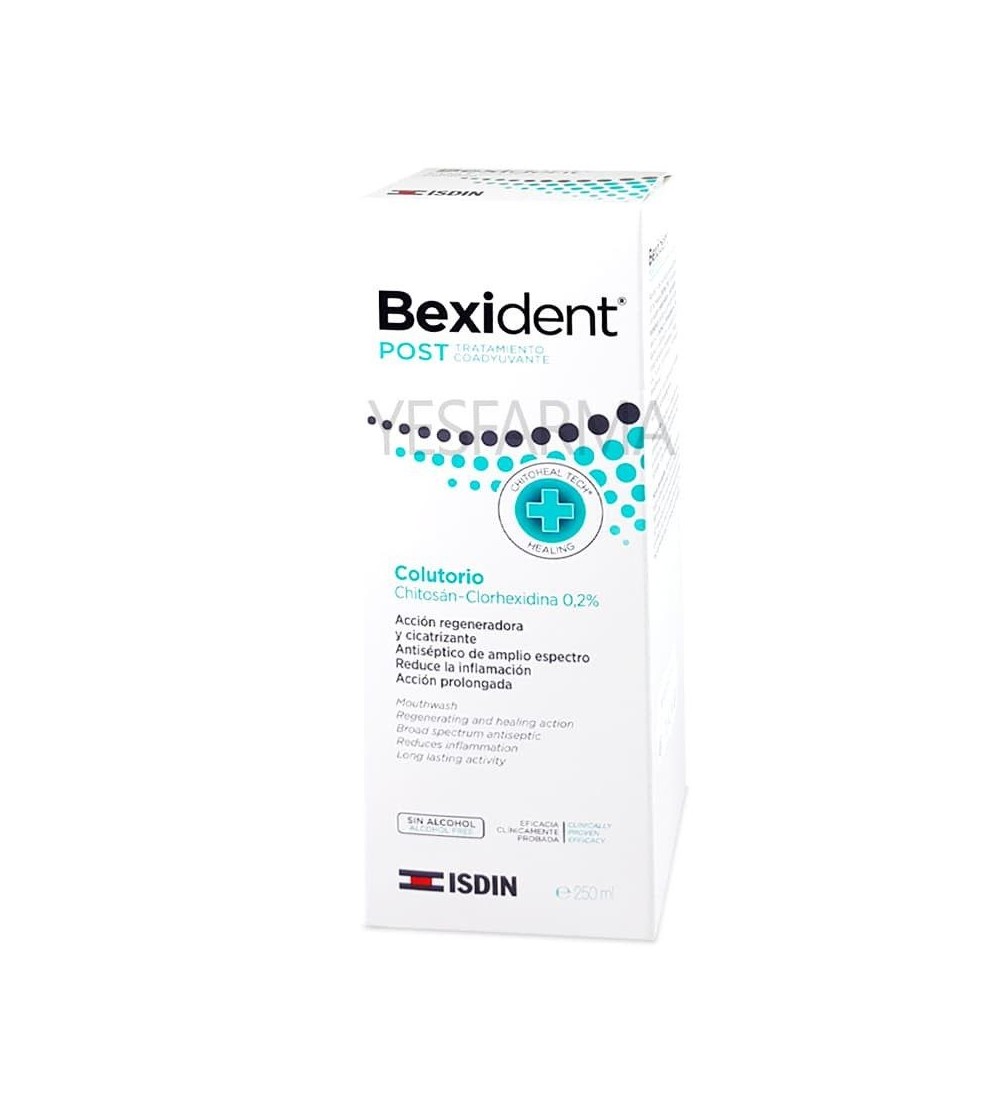 Bexident post colutorio 250ml es un colutorio con clorhexidina que reduce la inflamación y el sangrado de encías.