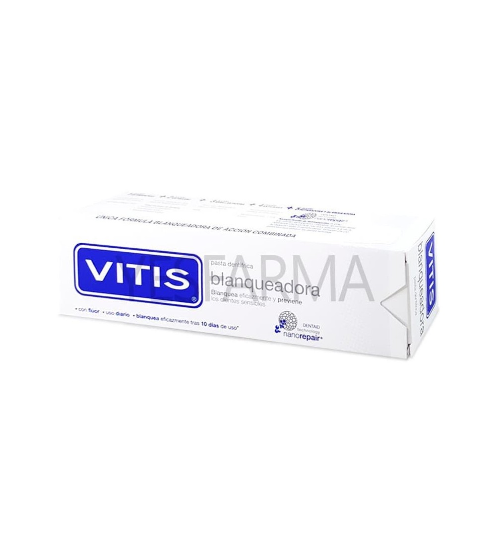 Vitis blanqueadora pasta dentífrica 100ml es una pasta de dientes blanqueante para quitar las manchas de los dientes.
