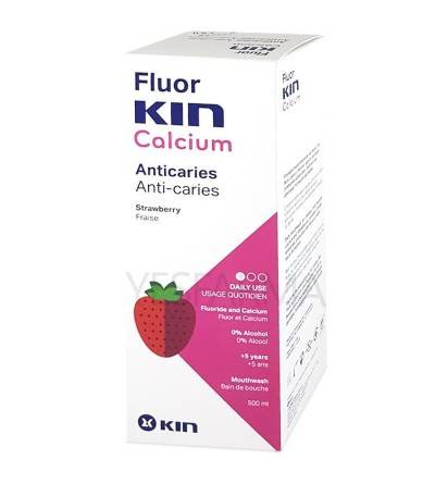 Fluor Kin calcio enjuague 500ml es un colutorio para la higiene de los dientes, caries y placa bacteriana.