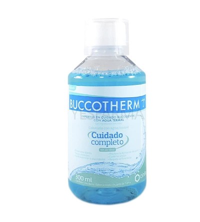 O bochecho Buccotherm com 300ml de água termal é um enxaguatório bucal de higiene diária que protege contra cáries e placa bacte