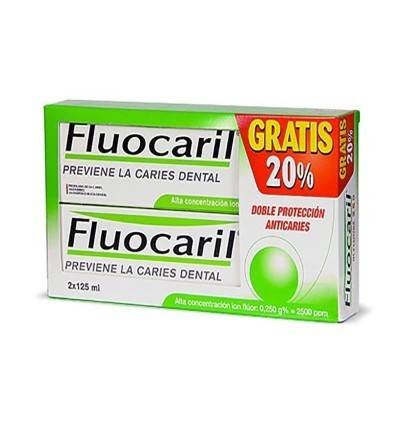 Fluocaril bi-fluore 250 125 ml Duplo es una pasta de dientes anti caries de uso diario para eliminar placa dental y bacterias.