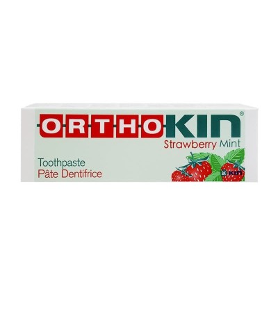 Ortho Kin Menthol Strawberry 75 ml é uma pasta de dentes para uso diário, que combate o mau hálito e as cáries.
