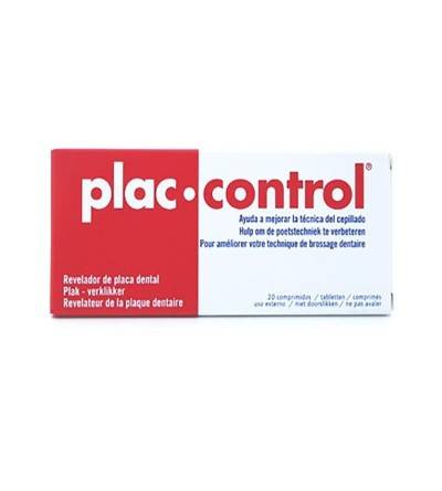 Plac control 20 comprimidos são algumas pílulas que quando mastigadas, você pode ver onde a placa bacteriana está e limpa.
