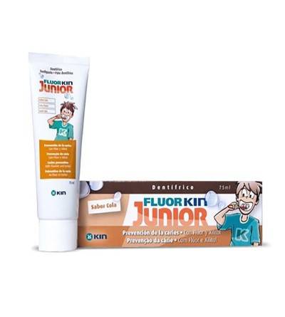 Fluor Kin cola júnior cola 75ml é uma pasta de dentes para crianças com flúor e ação anti-cavidade.