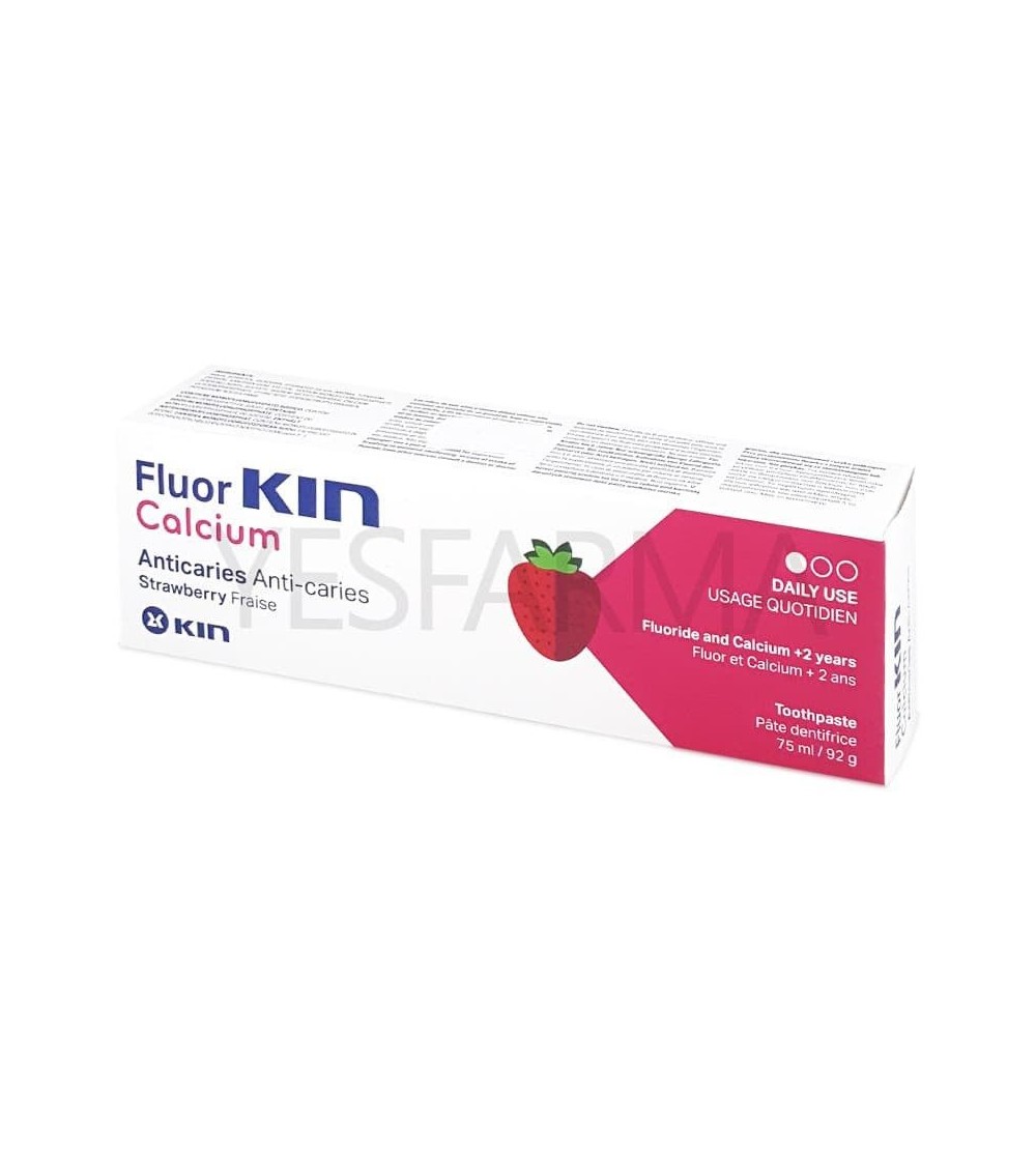 Fluor Kin calcio pasta dentífrica es una pasta de dientes para niños de uso diario con flúor y calcio.