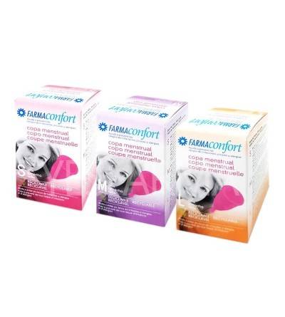 Farmaconfort copo menstrual para coletar e acumular o fluxo menstrual. Copo menstrual comprar Yesfarma.