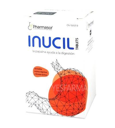 Compre Inucil 30 comprimidos Pharmasor para reduzir o inchaço do estômago e digestão pesada. Melhor preço barato Yesfarma.