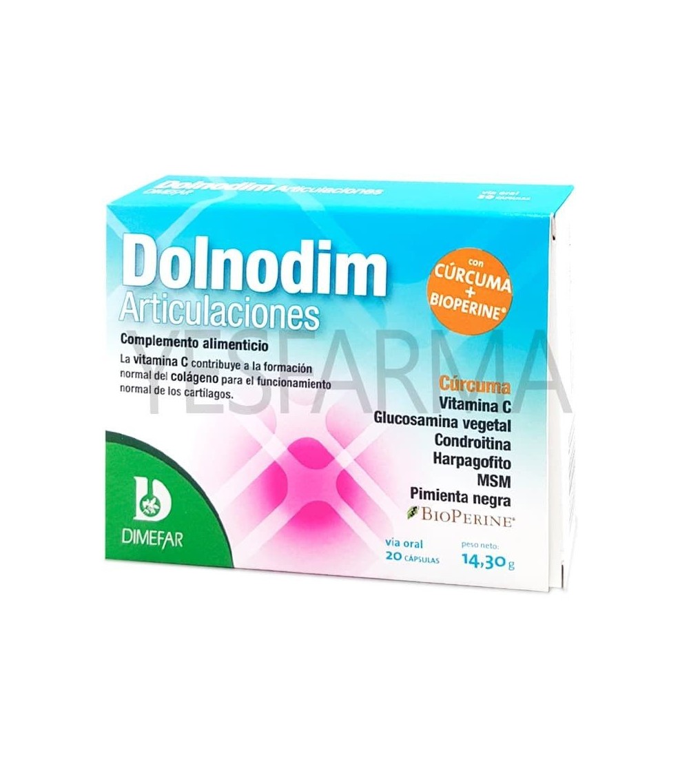 Comprar Dolnodim articulaciones 20 cápsulas Dimefar. Reducir dolor articulaciones de forma natural. Mejor precio barato Yesfarma