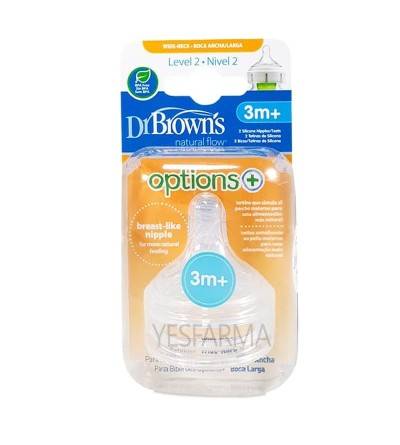 Comprar nueva tetina Dr Brown's boca ancha nivel 2. Mejor precio barato tetinas Farmacia Yesfarma.