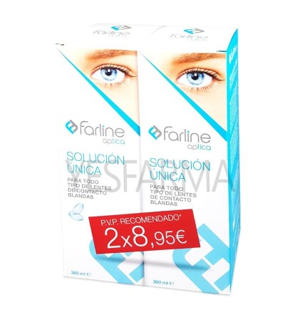 Compre o pacote de solução única Farline 2 unidades 360ml. Líquido para lentes de contato melhor preço Pharmacy Yesfarma.